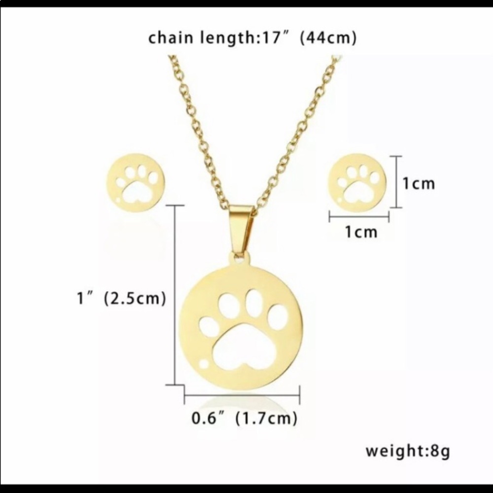 New! Stainless Steel Paw 🐾 Print Necklace and earrings set - Picture 3 of 3